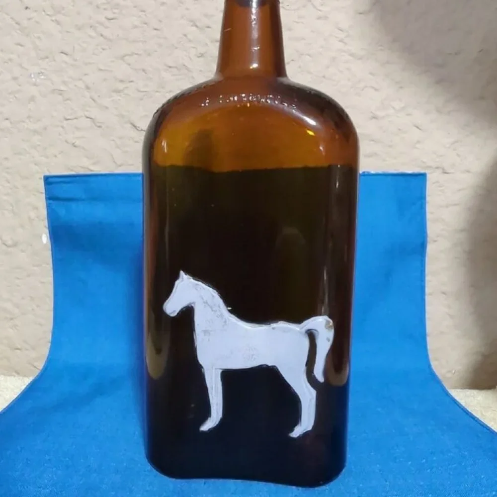 Antiqu White Horse Distilleries Glass Whiskey Bottle/Cork Clascow Scotland Empty